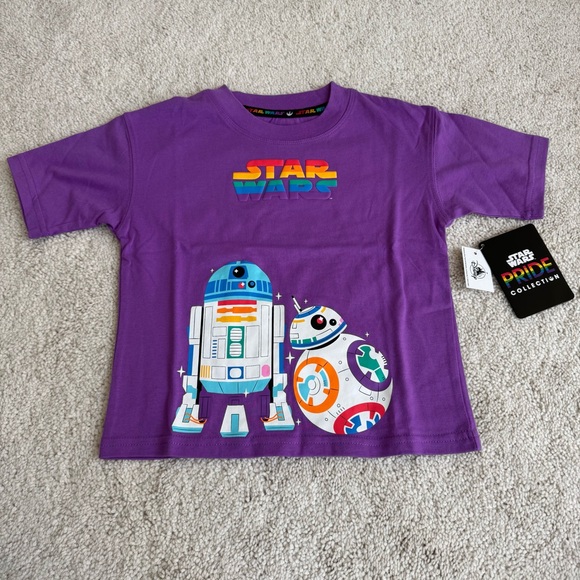 3T Star Wars Disney PRIDE Collection Purple T-Shirt with R2-D2 and BB-8 - Picture 1 of 6